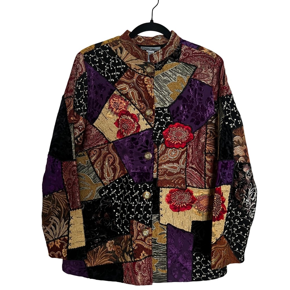 Indigo Moon Women Patchwork Tapestry Velvet Jacket Silk Blend Boho Blazer Small